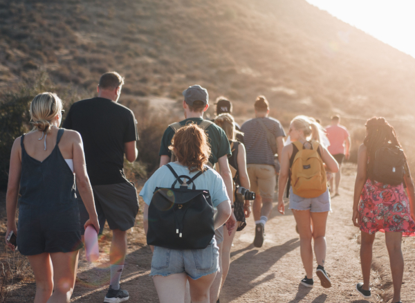 Group of travellers hiking