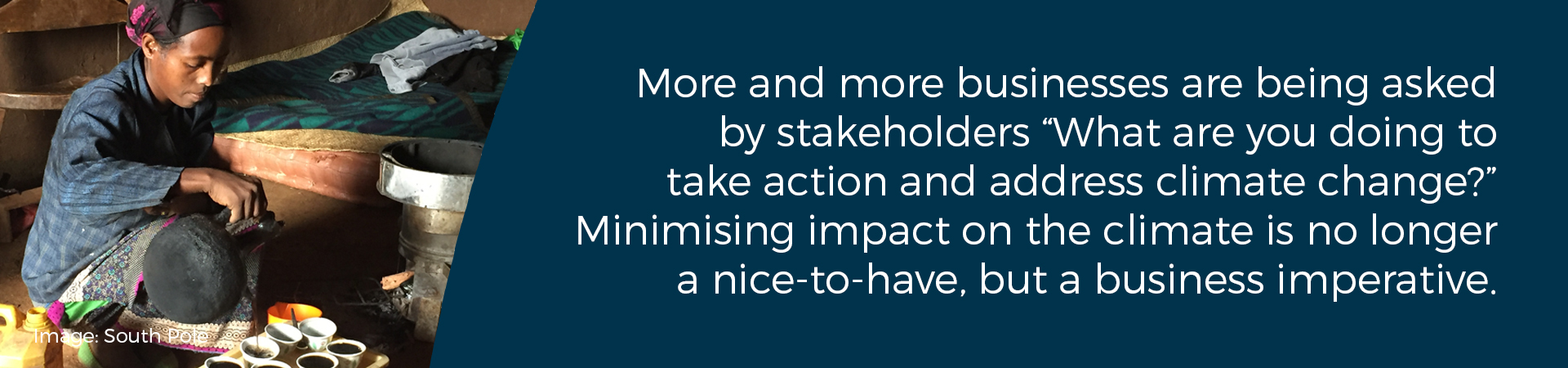 Banner - "More and more businesses are being asked by stakeholders "what are you doing to take action and address climate change?" Minimising impact on the climate is no longer a nice-to-have, but a business imperative" 