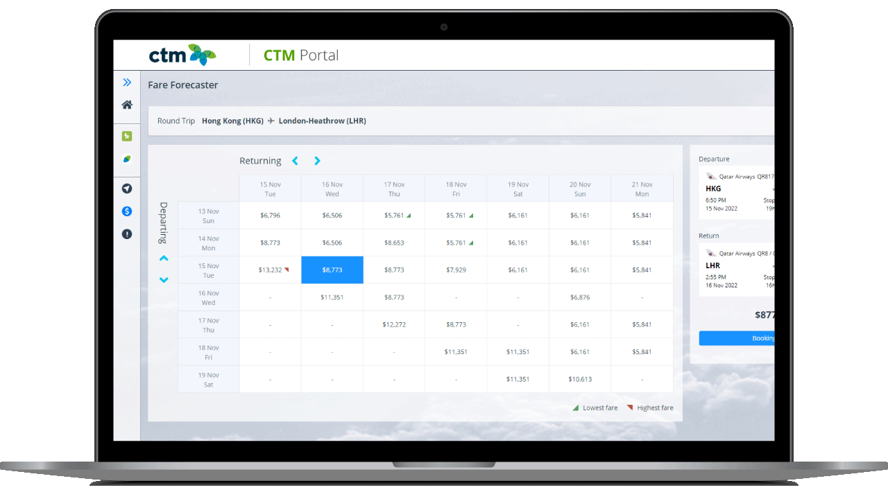 CTM's business travel fare forecasting tool: found under CTM Portal 